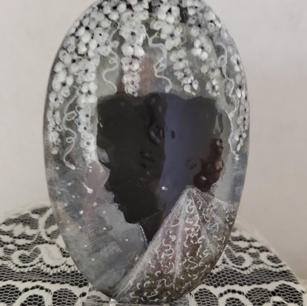 Bridal Dream Rock, Handmade Black and White Silhouette Bride  with Veil
